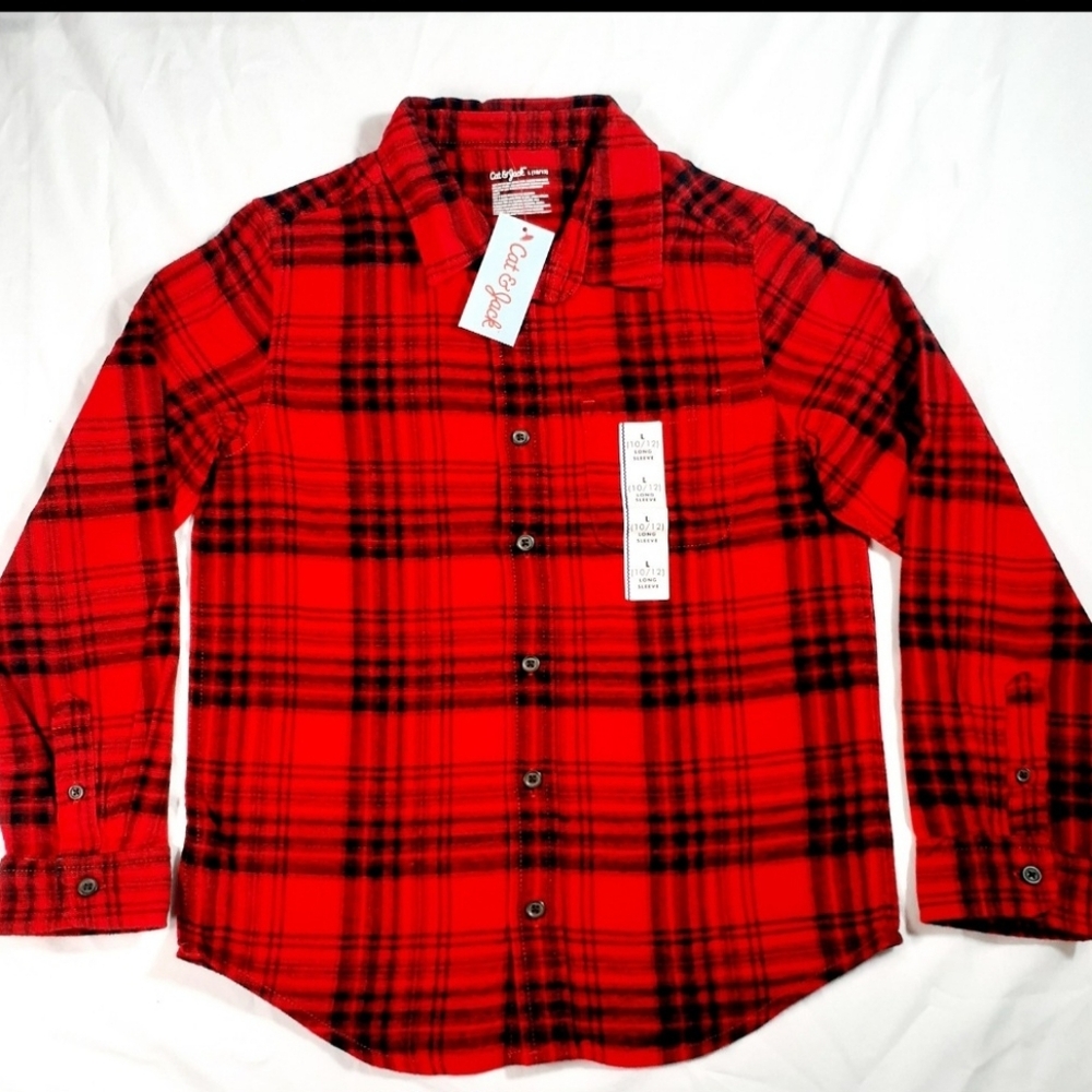 Boys' Plaid Flannel Shirt - Cat & Jack Red, Size Large 10/12